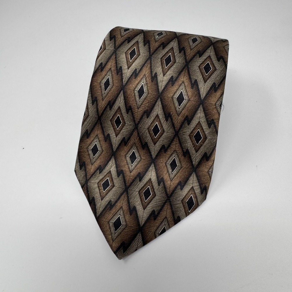 Carlos Devenezia Tie Mens One Size Brown Geometric Silk Jacquard Necktie Classic